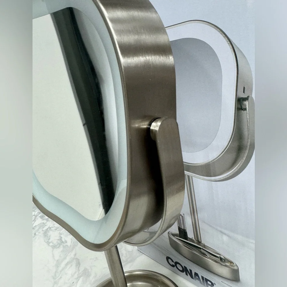 LED Vanity Mirror with Stand 3 Light Settings, 360° Rotation Brushed Nickel